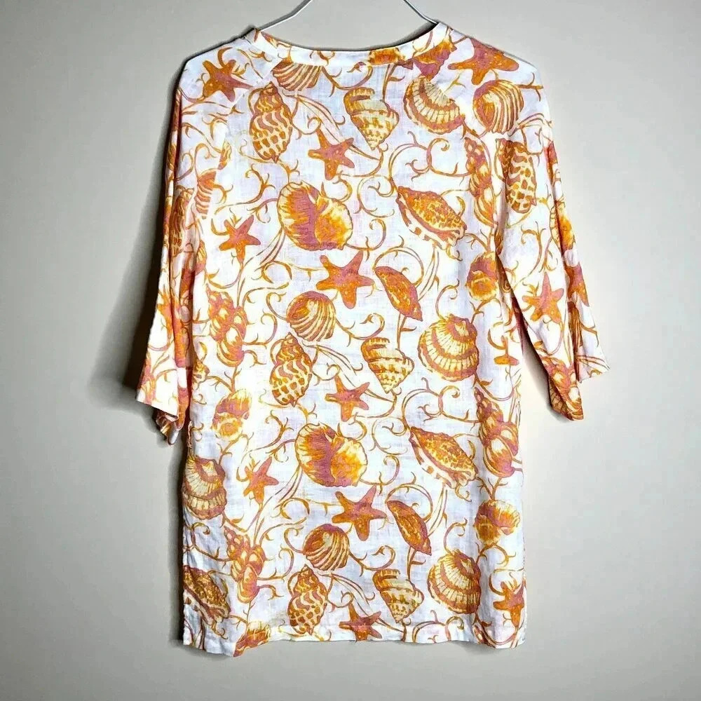 Margaritaville Summery Seashells Design Summery Linen Top, Size M - Picture 2 of 10